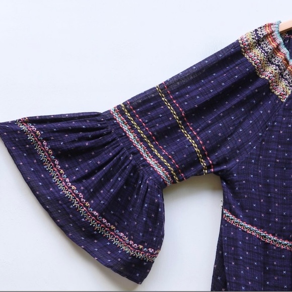 Free People Talia Embroidered Peasant Top L - Picture 6 of 9